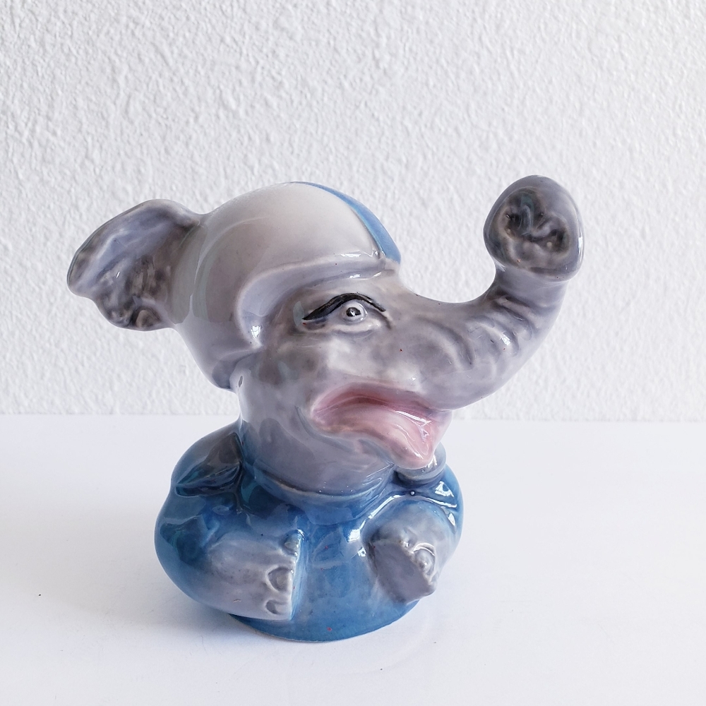 Vintage Ceramic Circus Elefant Bust Brandy Bottle Top#